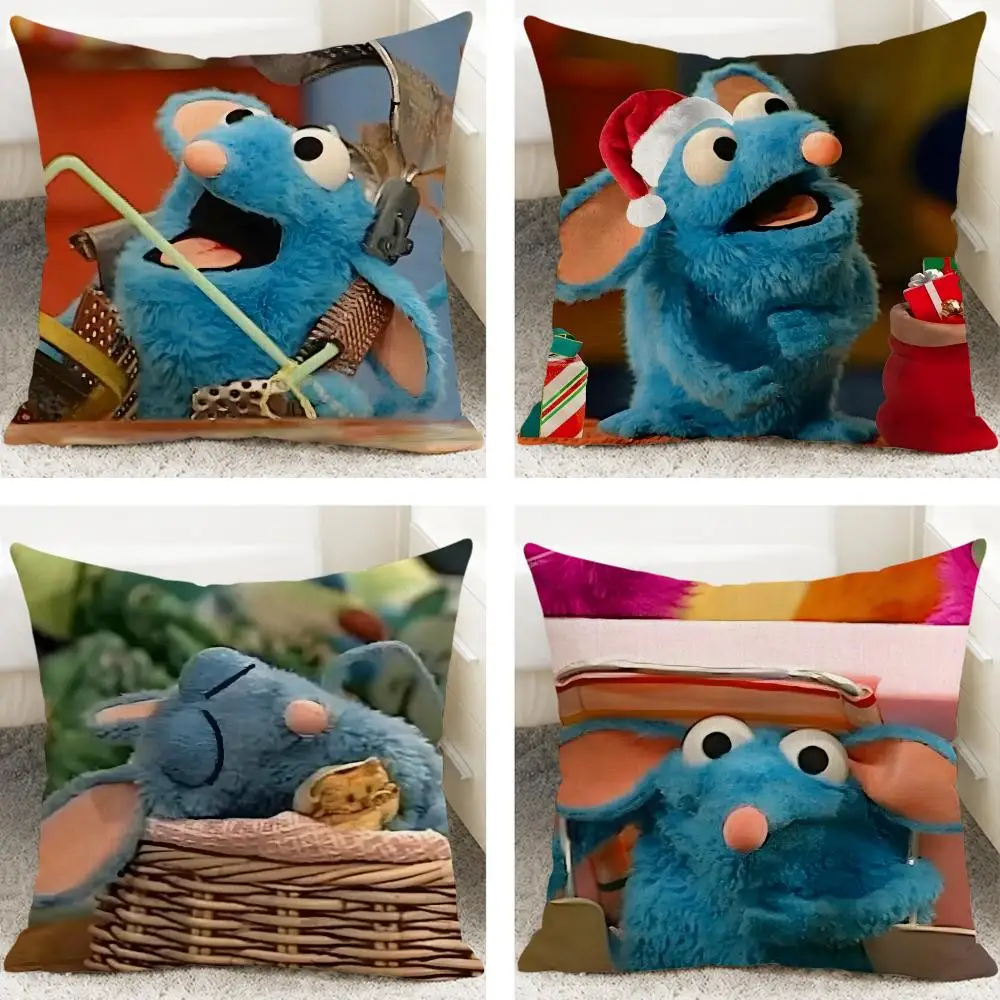 Character Tutter the Blue Mouse Cushion Cover Cushion Covers Natural Linen Breathable Sofa Bedroom Decor Pillowcase