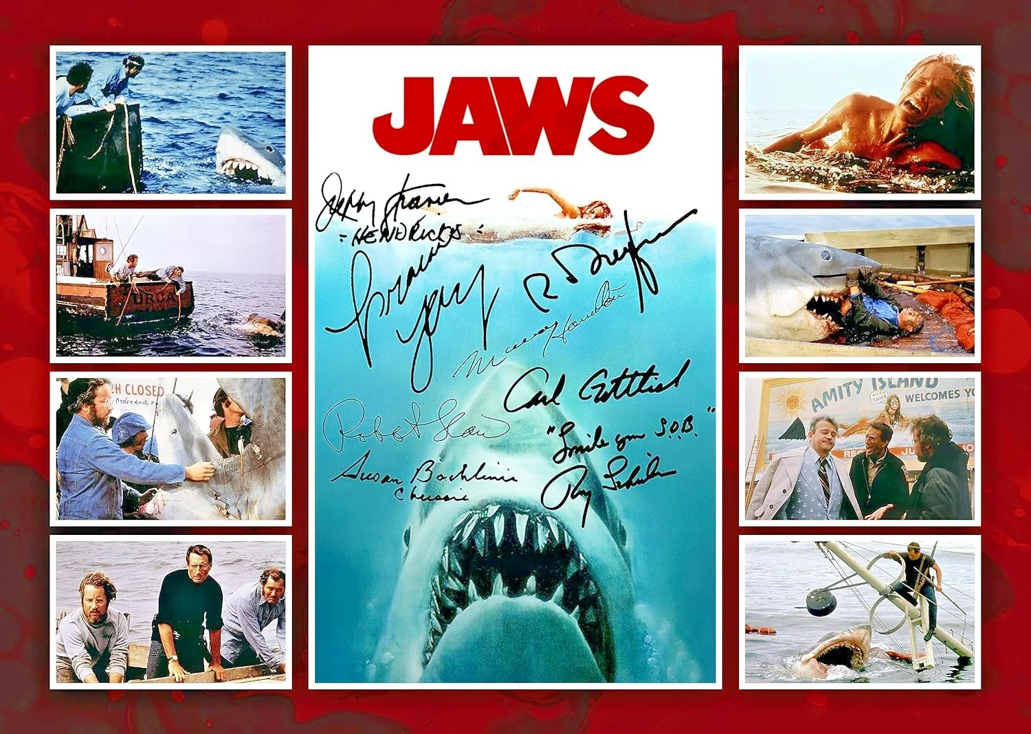 JAWS Cast Multi Signed Pre Print Montage Autograph PHOTO Gift Print HORROR Poster Wall Art Rome Decoration