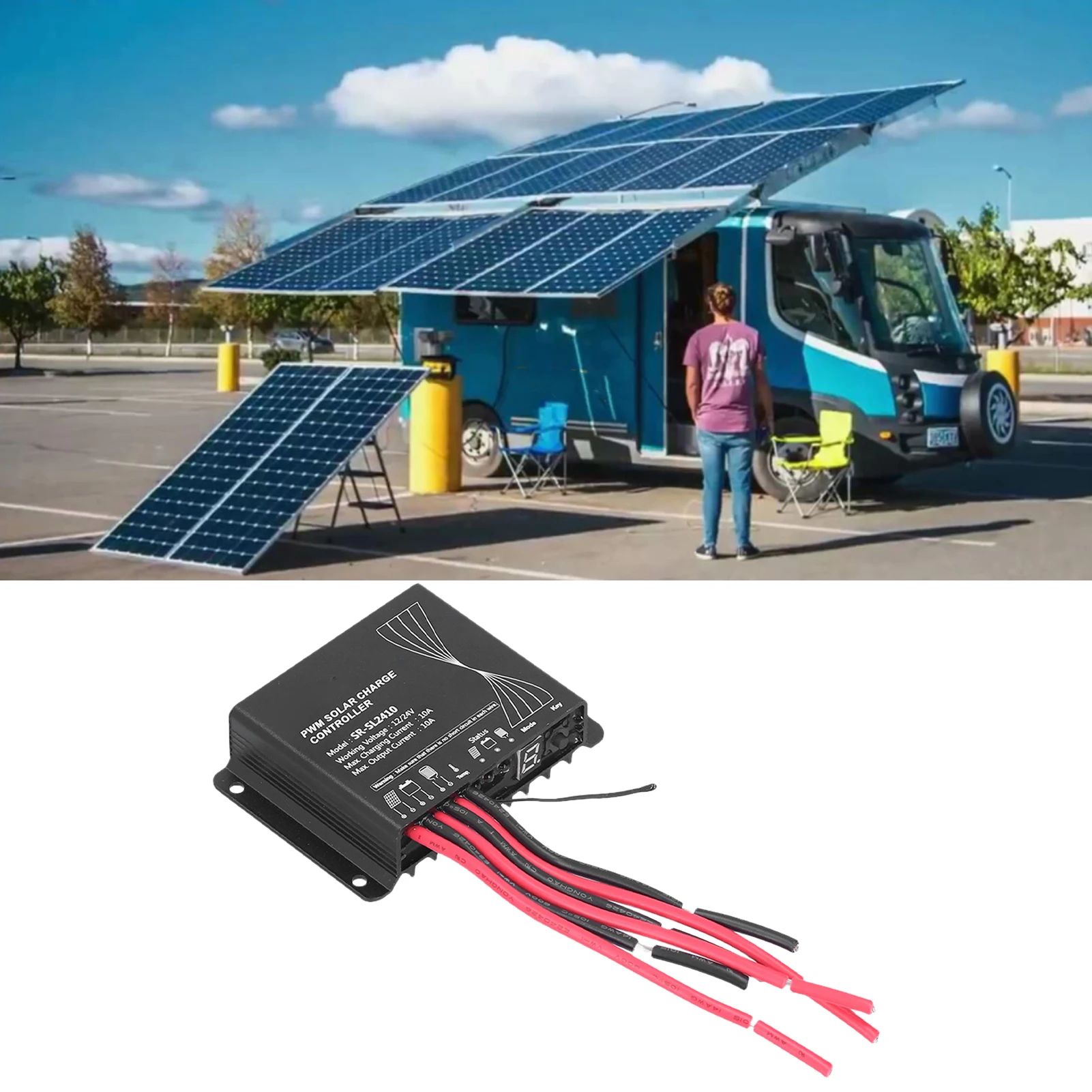 

PWM Solar Controller 10A Solar Panel Regulator Waterproof Energy Controller for RV Accessories Solar Battery Regulator