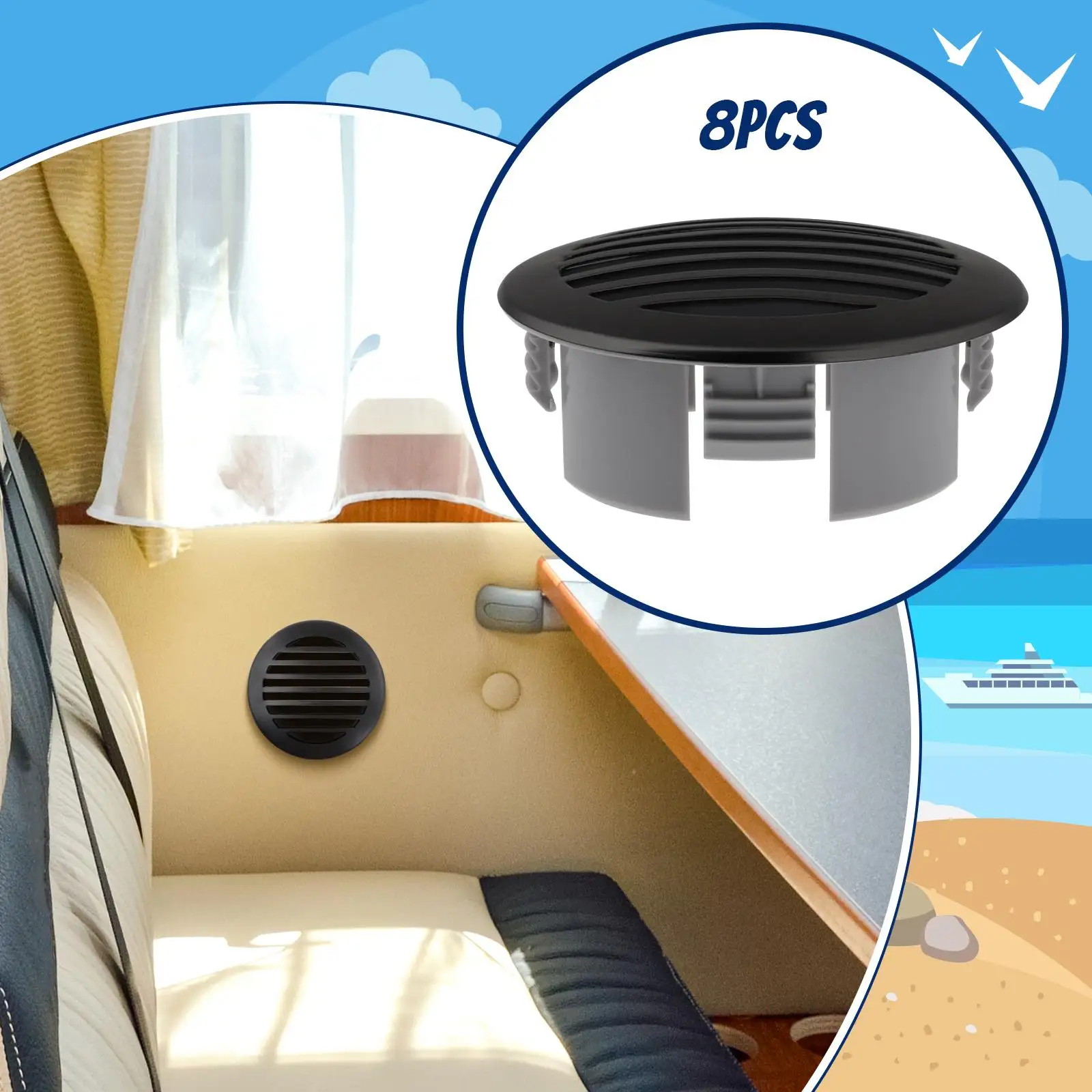 8 peças tampa de ventilação redonda substituição profissional 3.81 polegada peças reposição preto grill ventilação capa para barcos iates rv campistas