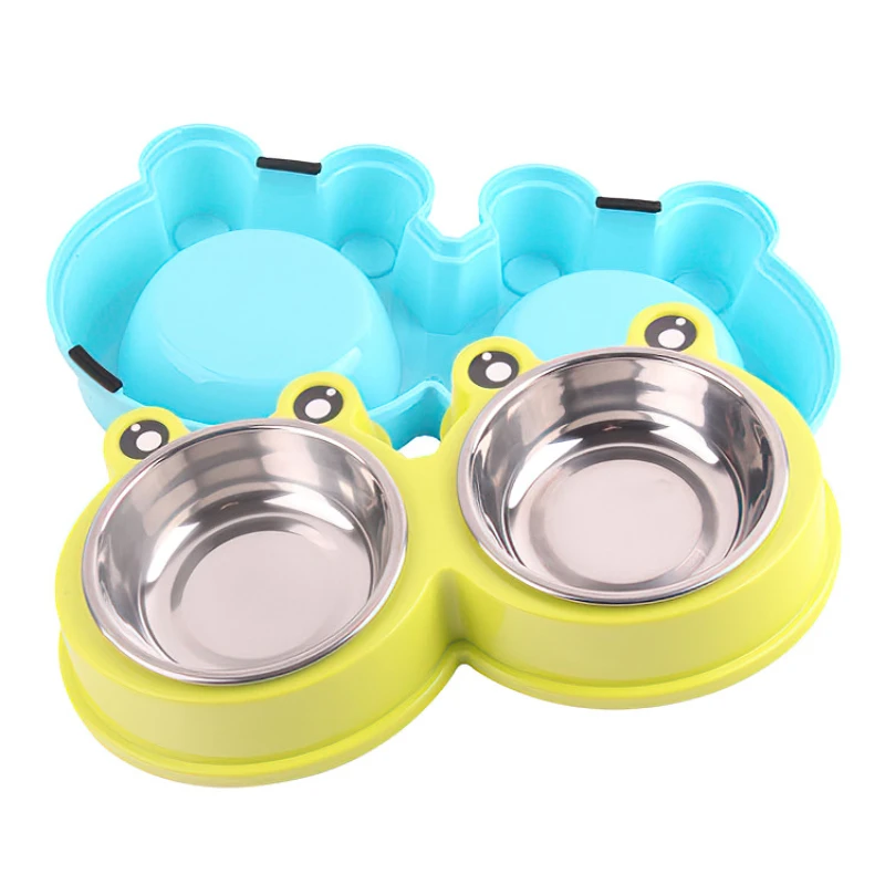 Cat Bowl Dog Bowl Drinking Water Feeding One-piece Pet Double Bowl Stainless Steel Frog Bowl Pet Food Utensils Pet Products