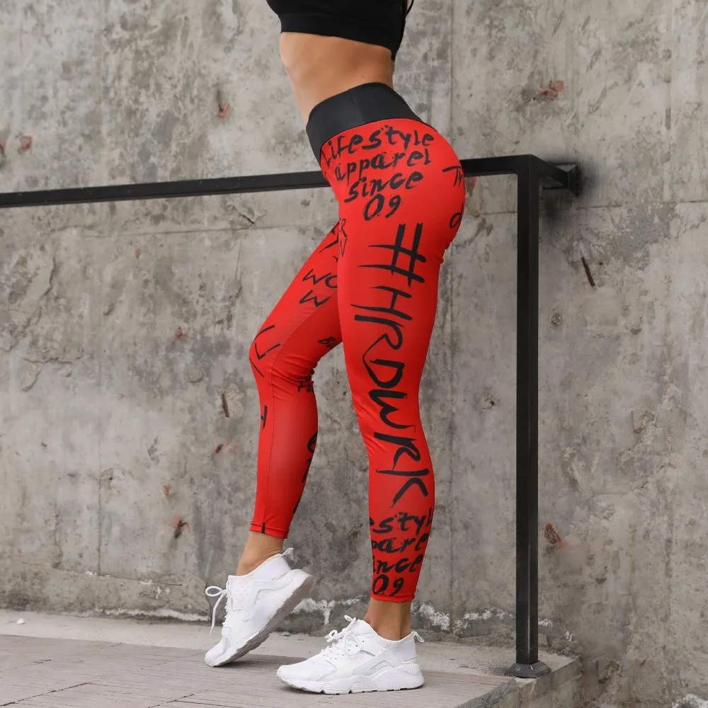 Cintura alta moda leggings mulheres fitness correndo yoga leggings calças energia ginásio leggings apertados carta impressa leggings