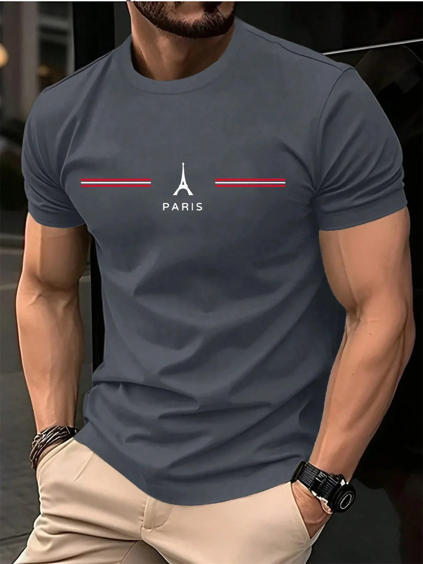 Summer Crew-neck Breathable Top for Men and Children, Suitable for Outdoor Outings Daily Street Wear Simple Letter-style Outfits