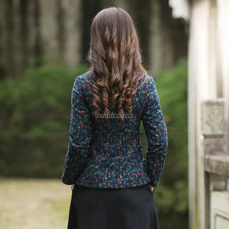 بلوزة تانغ مطبوعة من القطن على الطراز الوطني الصيني لعام 2025 سترة نسائية فضفاضة بأكمام طويلة مبطنة بالقطن شيونغسام