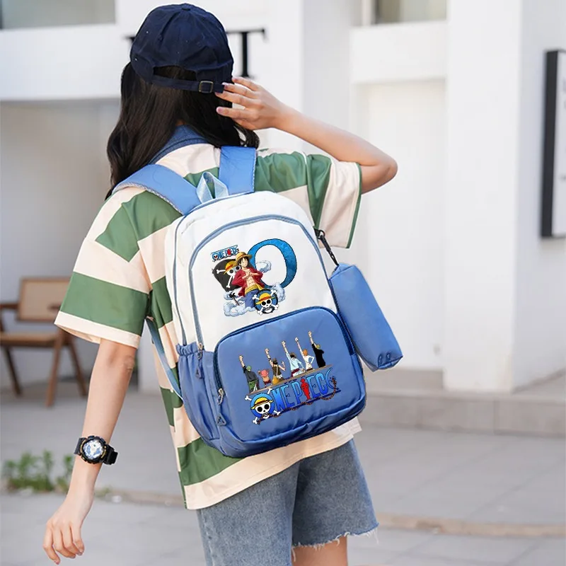 

One Piece Backpacks Luffy Cartoon Animation Pattern Letters A-Z Print Schoolbag Unisex Backpack Back To School Supplies Bag Gift