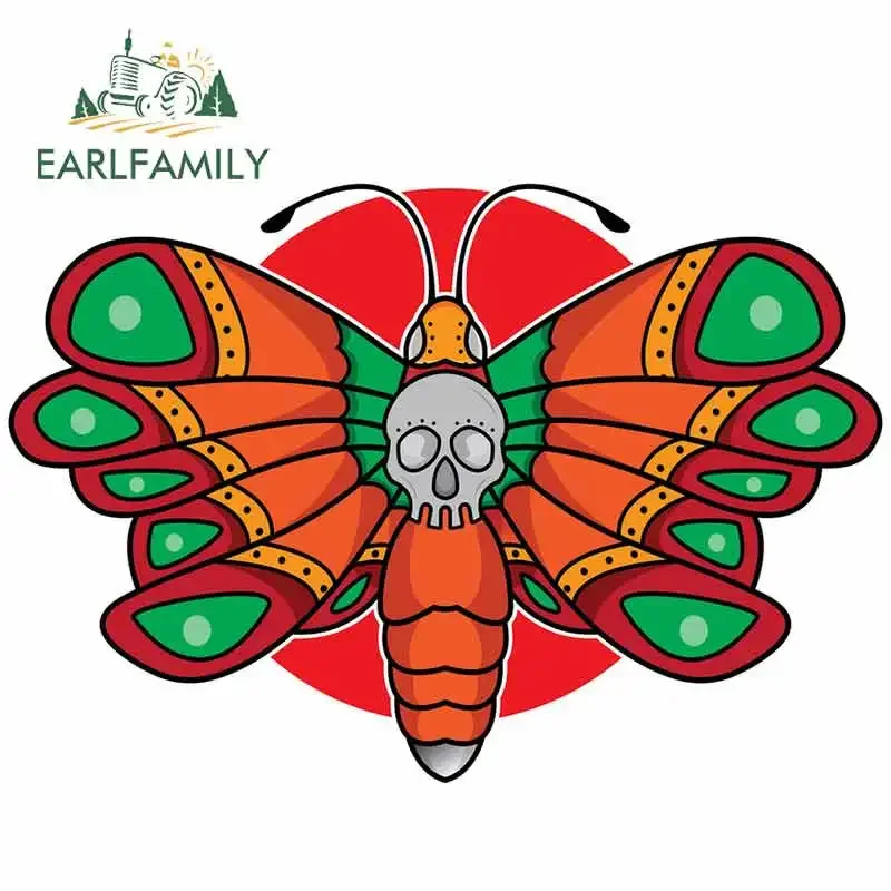 EARLFAMILY 13cm x 8.9cm Butterfly Skull Car Sticker Animal Spread The Wings Cartoon Decal Personality Scratch-Proof Car Styling