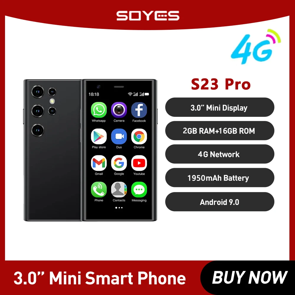 هاتف ذكي SOYES S23 Pro 4G إصدار 3.0 بوصة يعمل بنظام أندرويد 9.0 وذاكرة وصول عشوائي 2 جيجابايت وذاكرة قراءة فقط 16 جيجابايت وشريحتين هاتف محمول مدمج في وضع الاستعداد