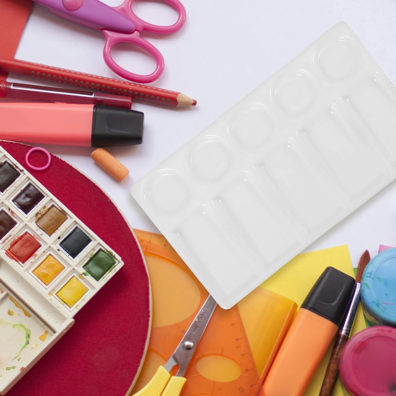 White Rectangular Plastic Palette 5 Round Wells Smooth Easy Clean Pure White Surface Super Mixing Plate For Gouache