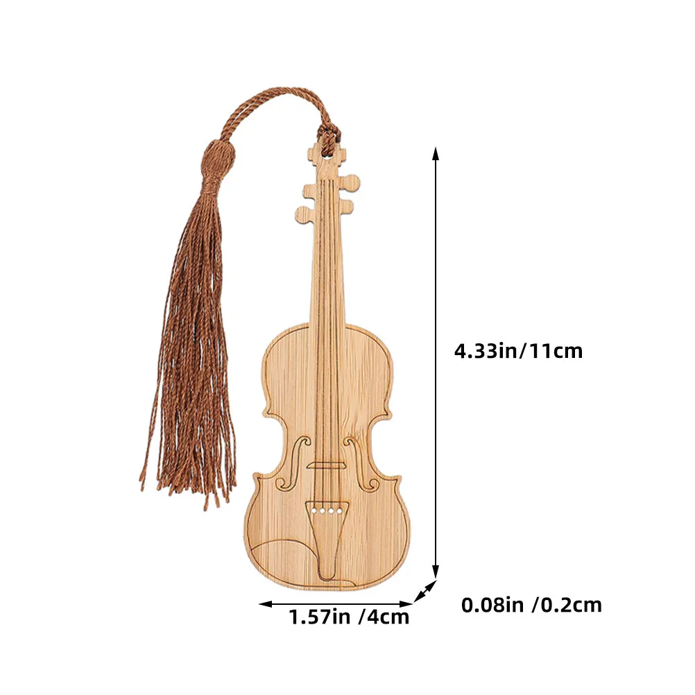 Violin Page Markers 3 Piece Bamboo Bookmarks with Colorful Tassels Lightweight Sturdy for Home Office