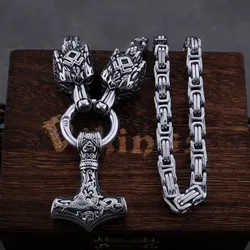 Nordic Classic Viking Thor's Hammer Men's Pendant Necklace Domineering Wolf Head Amulet Jewelry Necklace Gift
