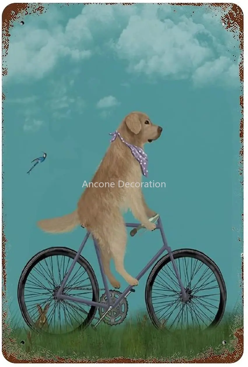 

Bicycle Golden Retriever Gift Classic Retro Wall Decor Corridor Metal Tin Sign Art Poster