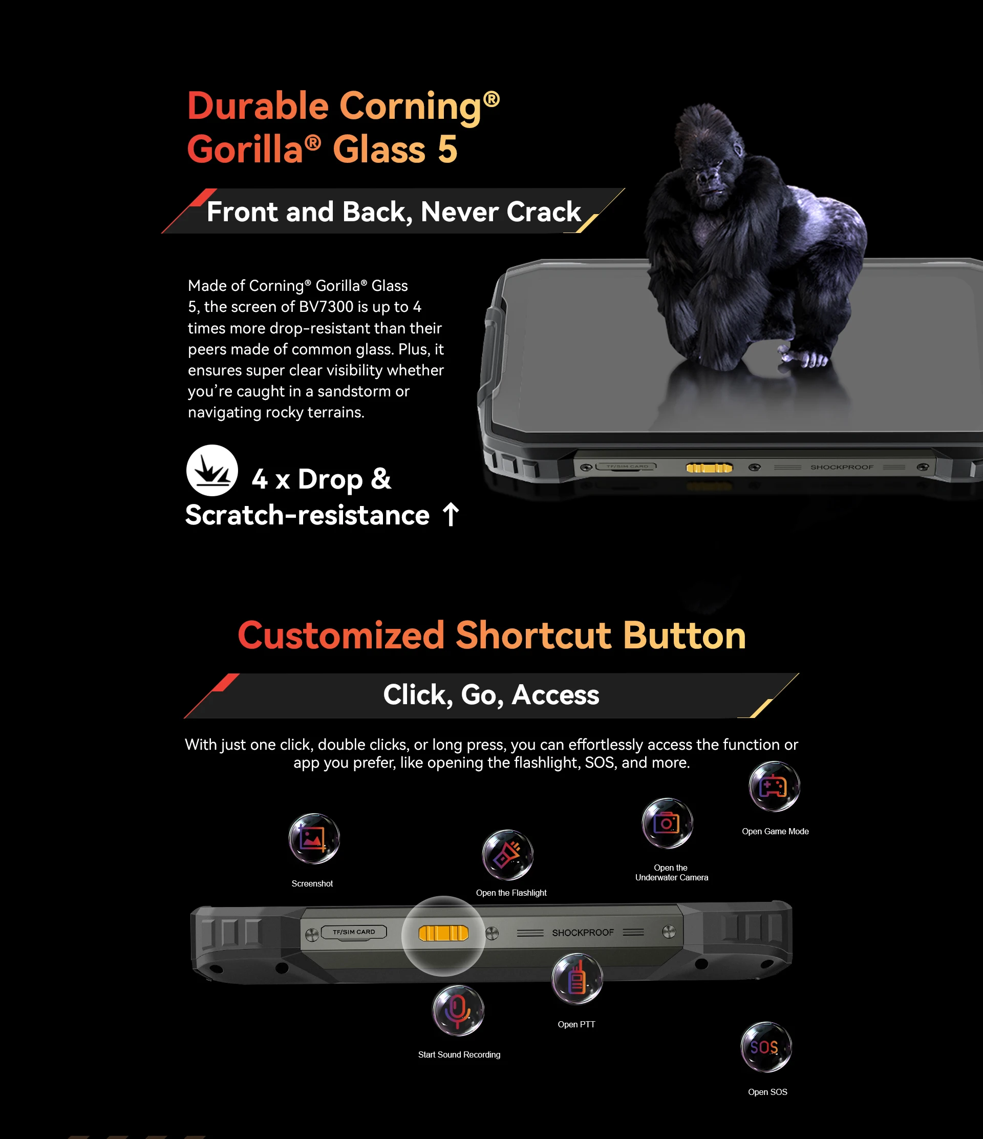 Blackview BV7300 Rugged Phone, 6GB+256GB, Android 14 Gaming Phone,15000mAh+45W Rugged Smartphone, 50MP+30MP Camera NFC/Dual SIM