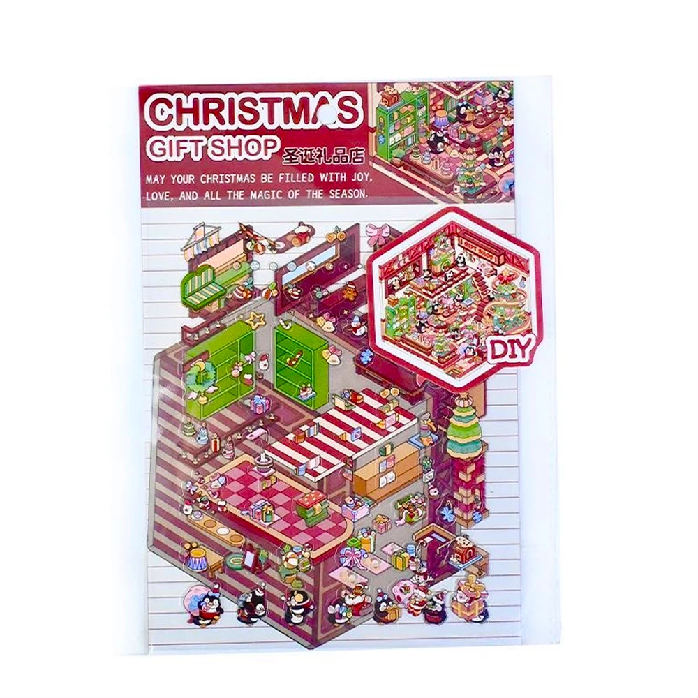 Top 40-1 Uds Navidad Diy pegatinas de paisajismo 3D escena en miniatura pegatinas de cabina escena apilamiento pegado lindo regalo para niños adultos