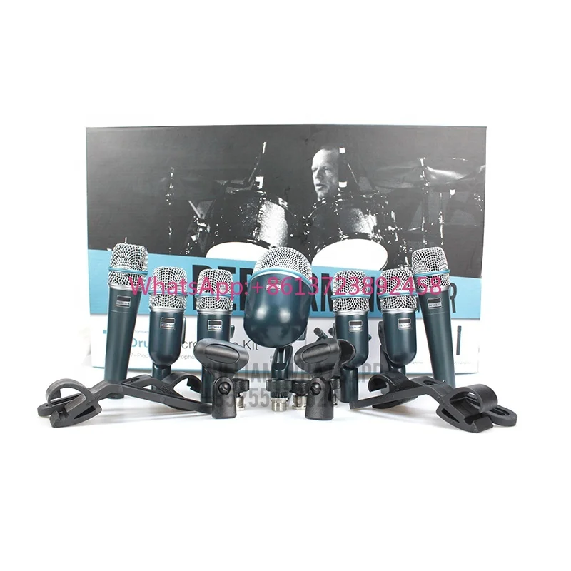 Top Quality 7 Pieces BETA DMK Instrument Drum Microphone Mic Set Kit for Bass Amp Toms Snare Drum Drum Microphone Set