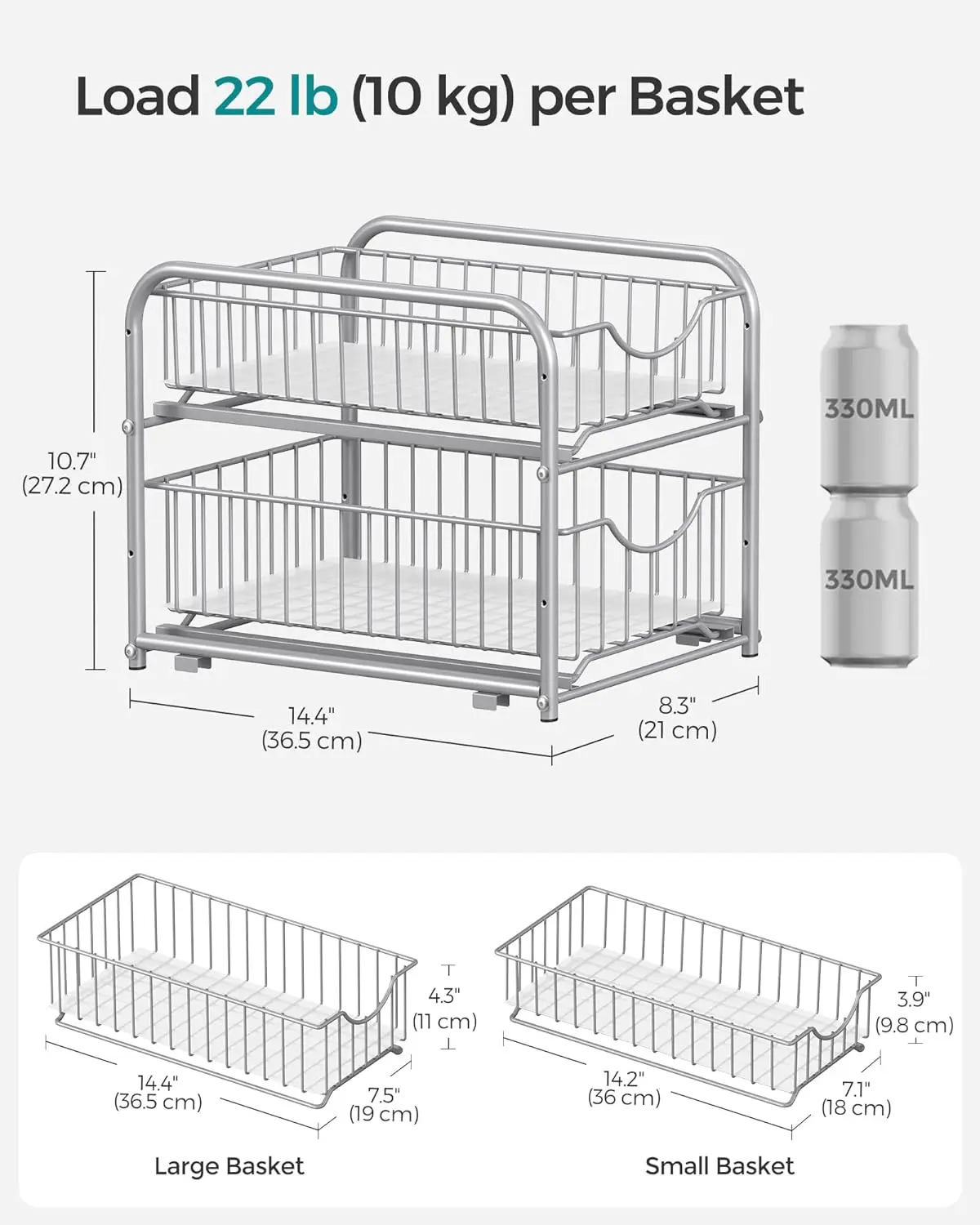 2 pull-out cabinet storage units, 2-story stackable bathroom storage and storage units, kitchen, bathroom