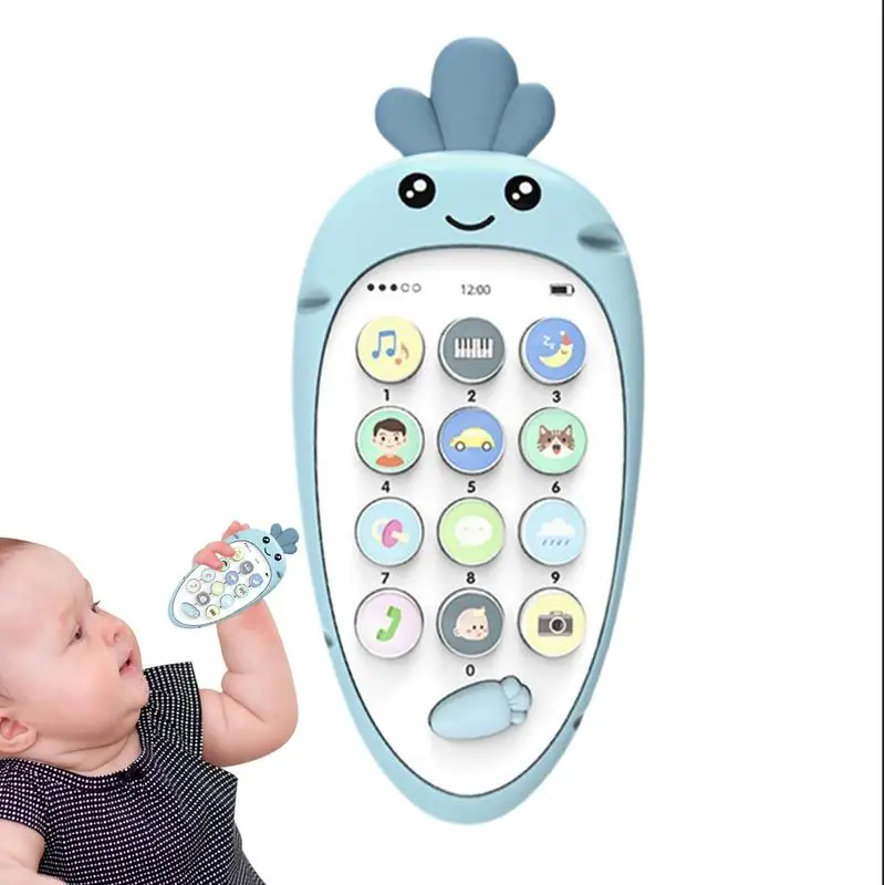 Toddler Teether Chew Toys Toddler Musical Sound Phone Learning Toy Interactive Sensory Bilingual Teething Toys Carrot Phone