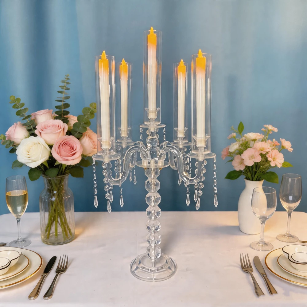 Acrylic Candelabra Transparent Candle Holders Wedding Candlesticks Table Centerpieces Big Candelabrum Event Party Decoration