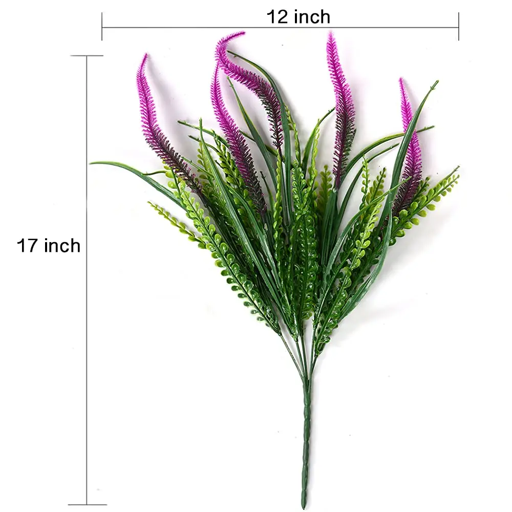 Artificial Flowers Outdoor Plants Faux UV Resistant Lavender Plastic Shrubs Indoor Outside Greenery Bushes Flower