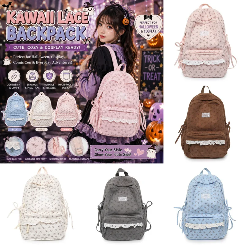 Y2K Lace Cute Backpack Bow Backpacks Corduroy Lightweight School Bag Girls Teen Students Middle School, College Travel Bookbag