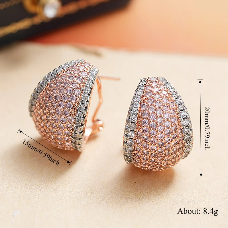 Huitan Two Tone Cuff Earrings for Women Bright Cubic Zirconia Stud Earrings Trendy Statement Jewelry Gift Engagement Accessories