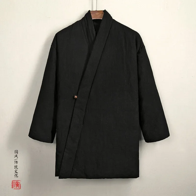 Veste matelassurera en coton imbibé de Tang pour hommes, manteau épais de style chinois, parkas d'extérieur en lin, vêtements d'hiver vintage, document solide