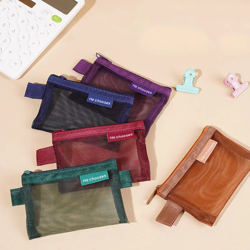 

Мини-кошелек для монет, сумки на молнии, органайзер для ключей, карт и наушников, Женская однотонная Сетчатая Сумка для хранения монет