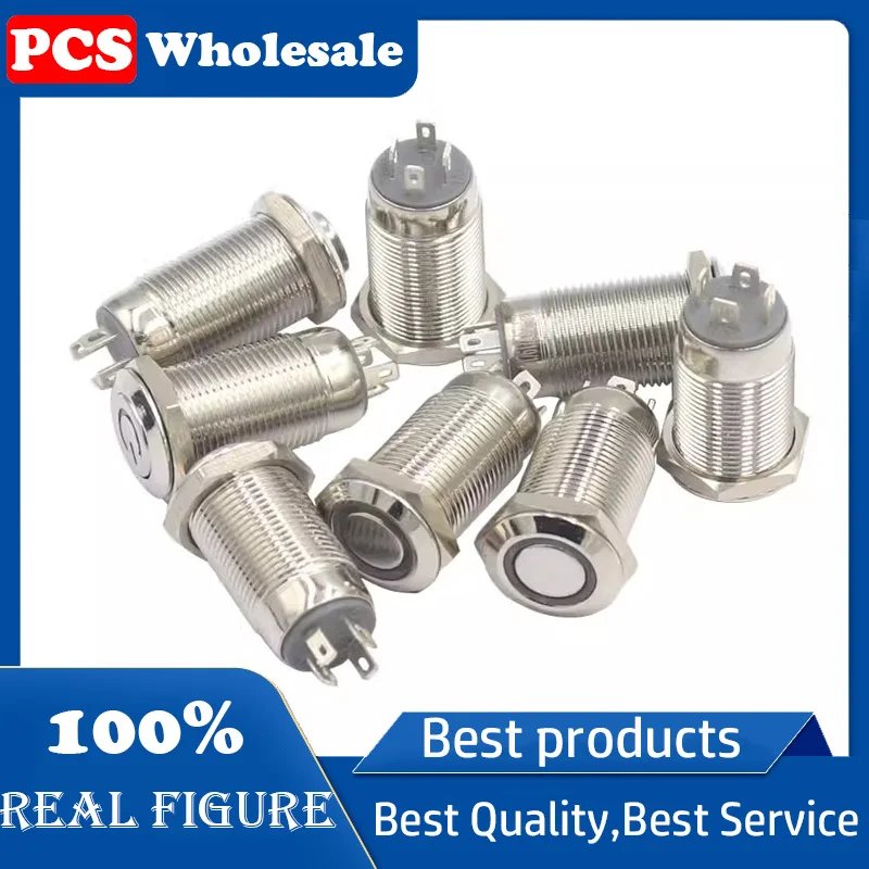 Fuente de alimentación con interruptor de botón de metal de 12mm con símbolo de luz autoblocante pequeño micro redondo impermeable 5v 12V 24V