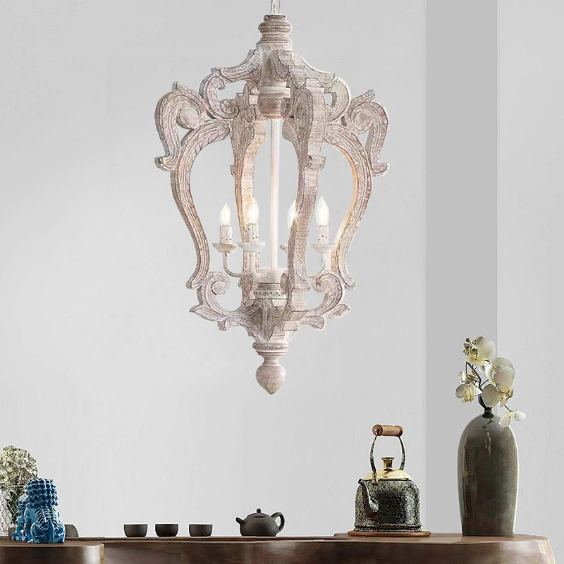 American Rural Dining Room Wooden Chandelier Light Living Room Pendant Lamp Bedroom Light Decor Kitchen Table Pendent Light