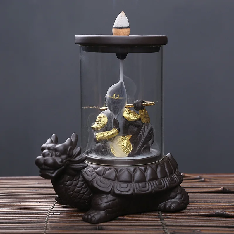 Dragon Turtle Xuanwu Purple Sand Ceramic Backflow Incense Burner Creative Decoration Home Gift