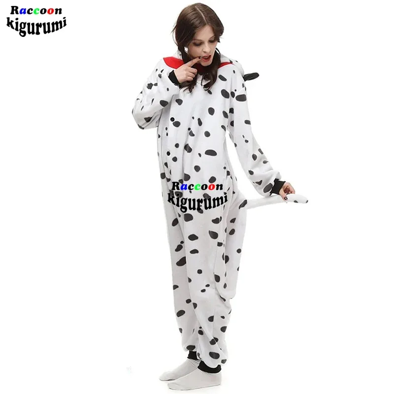 Mono dálmata Unisex para adultos con cremallera, pijamas de invierno para perros, ropa de dormir con capucha de animales, mono de Cosplay