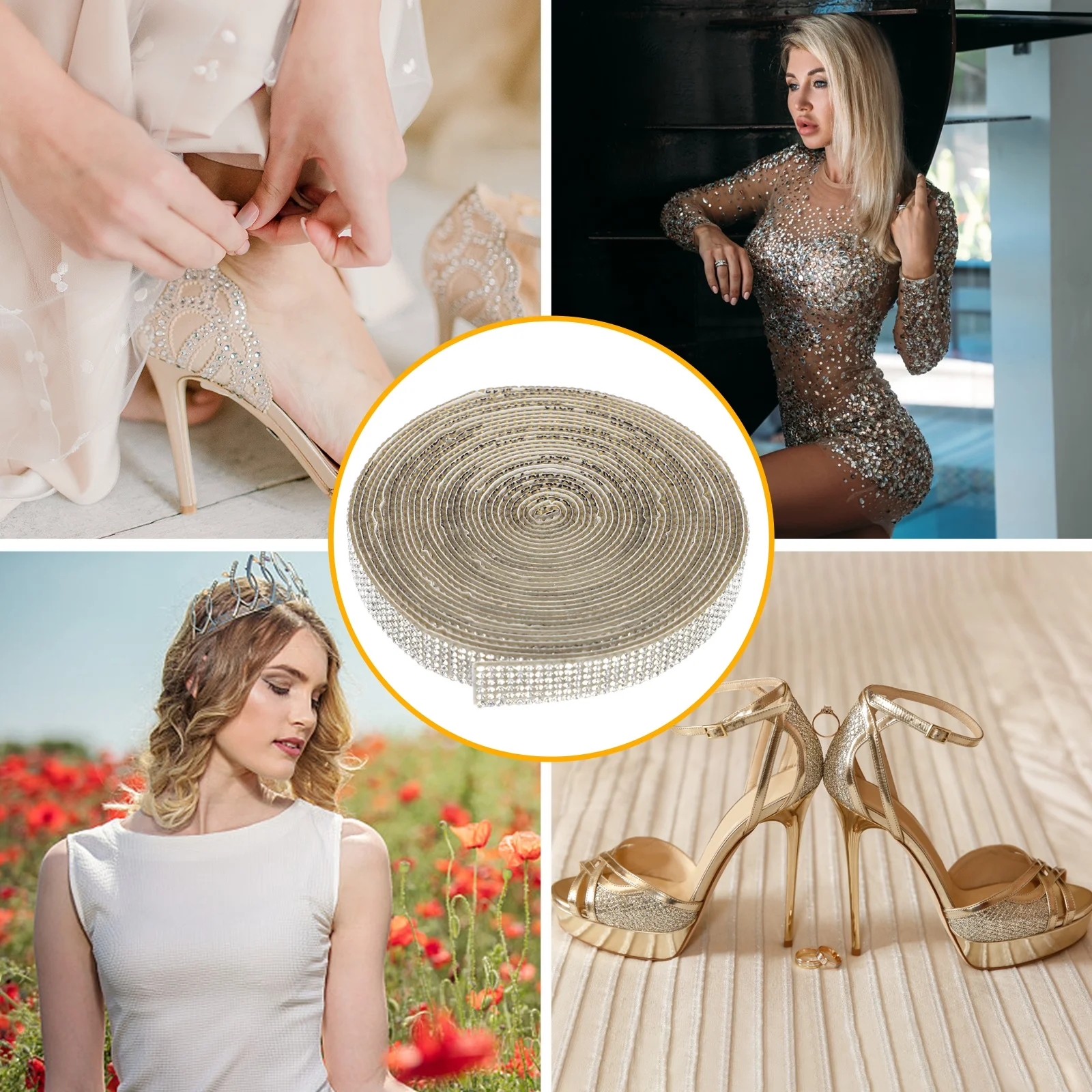 

5 Yards Crystal Rhinestone Ribbon Sticker Flexible Trim for Wedding Bridal Shower Birthday Holiday Decoration DIY Craft Wrap