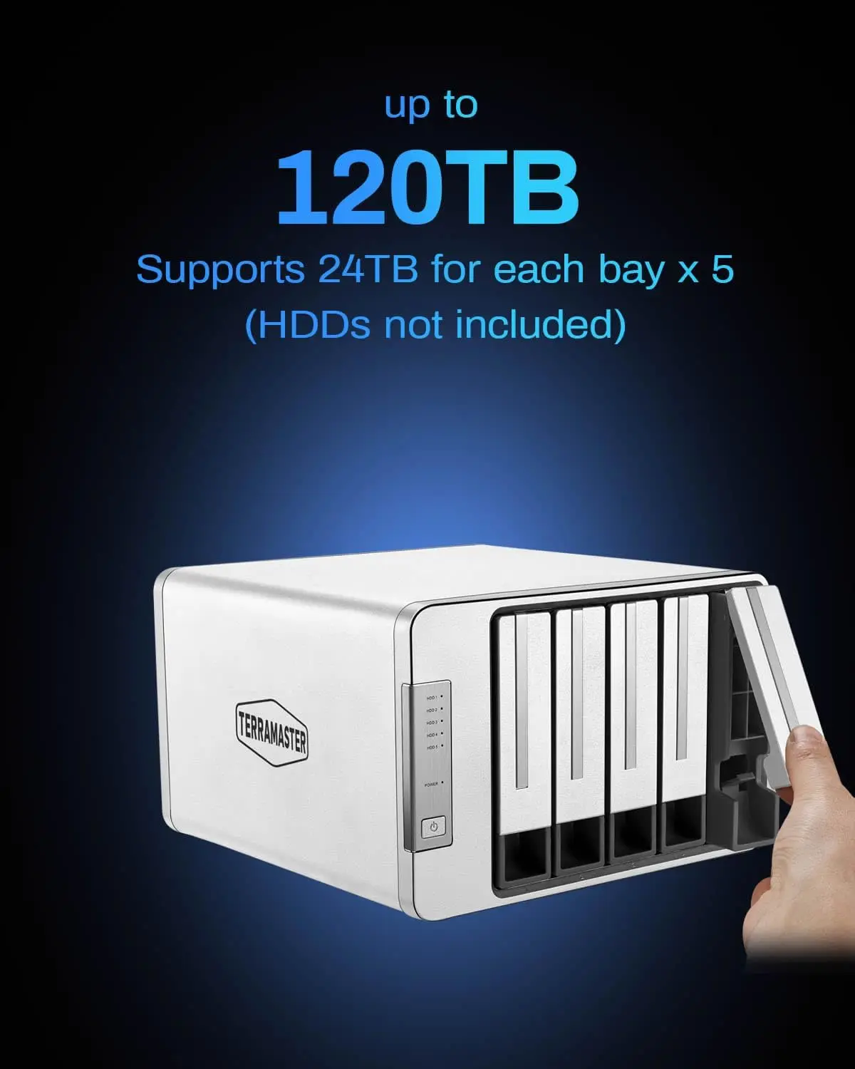 TERRAMASTER D5-310 HDD Enclosure 5Bay Hardware Raid Supports RAID 5, 0, 1, 10, Single USB 3.1 Type-C Direct Attached Storage
