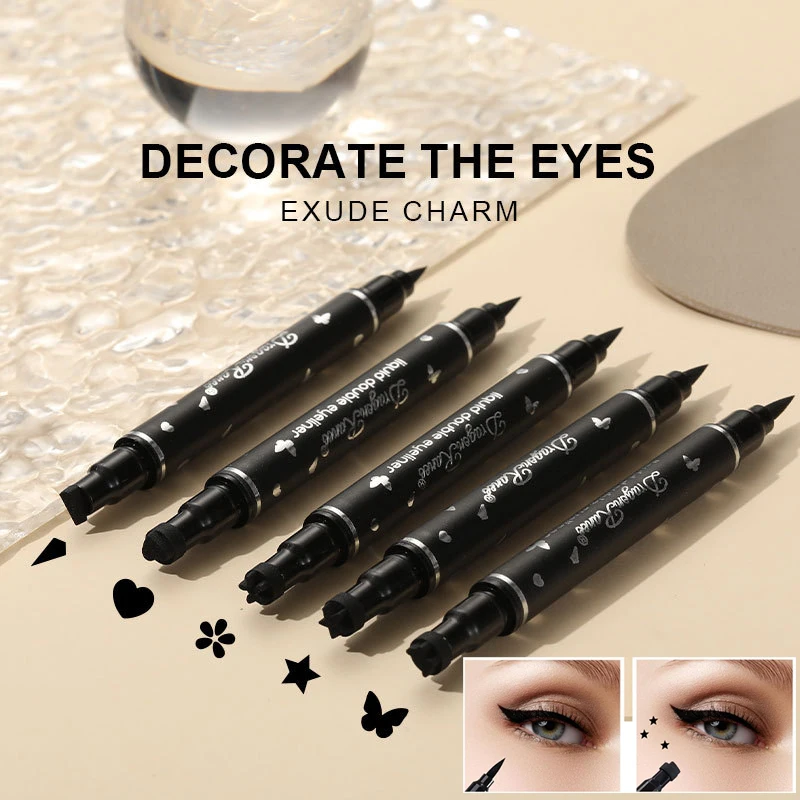 Double Ended 2 In 1 Star Seal Eyeliner Pen Star Moon Stamp Long-Lasting Waterproof Black Liquid Eye Liner Pencil Eyes Makeup Cos