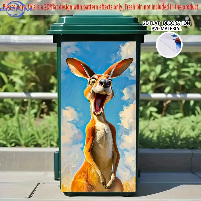 Cartoon Kangaroo Self-Adhesive Dustbin Stickers, PVC Trash Can Decorative Stickers, Wheelie Bin Stickers,  Suitable for Garden