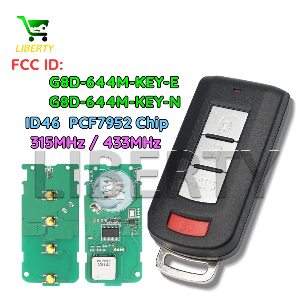 

Liberty For Mitsubishi Lancer Outlander 2008-2018 ASX 2013-2015G8D-644M-KEY-E / 8637A662 ID46 PCF7952 Chip Remote Car Key 433MHz
