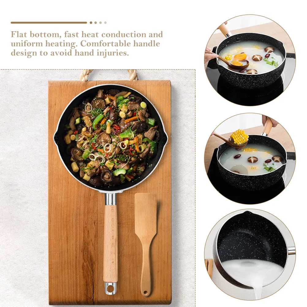 

Maifan Stone Pot Nonstick Wood H Frying Pan Flat Nonstick Pan Bottom Even Heating Easy Clean Storage Cookware