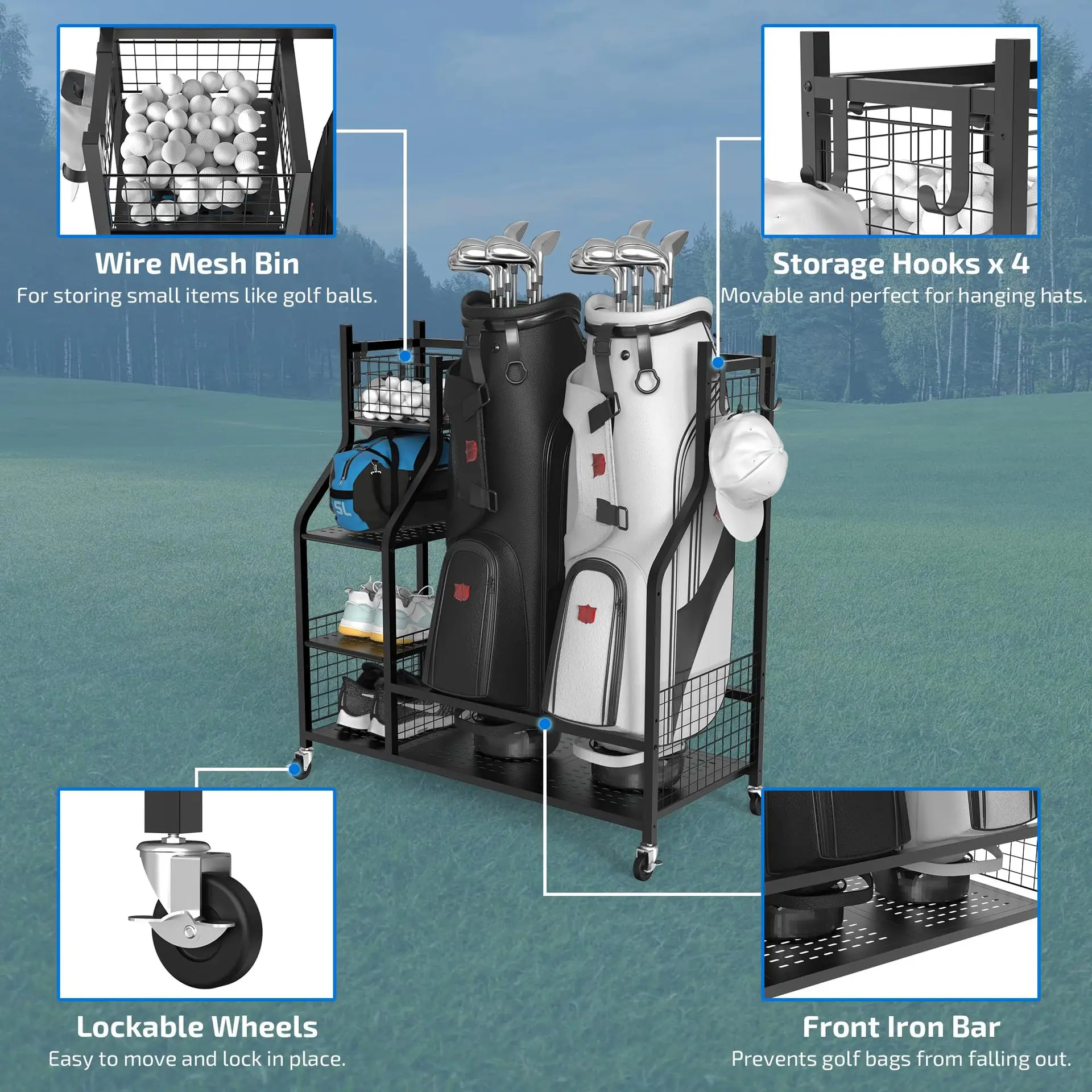 # ชั้นวางถุงกอล์ฟแบบตั้งพื้นสำ - Golf Equipment Garage Storage บทวิจารณ์และราคา