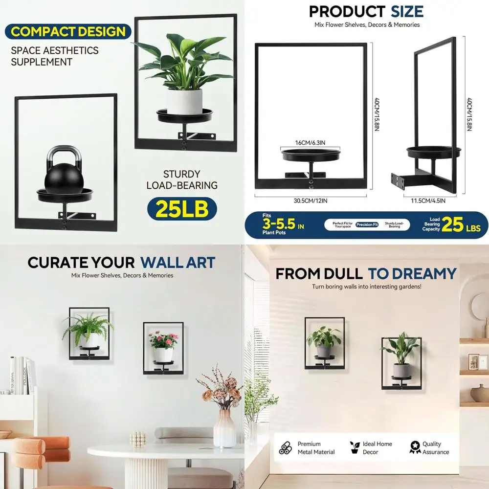 

4 Pack Black Metal Indoor Window Plant Shelves Hanging Plant Shelves PicturOutdoor Plant Rack or Indoor Outdoor,Decoration Racks