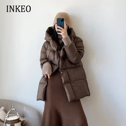 Winter Hooded Women Belt puffer jackets Thick warm Luxury Fluffy 90% white duck down coat 2023 New Female Outwear INKEO 2O371