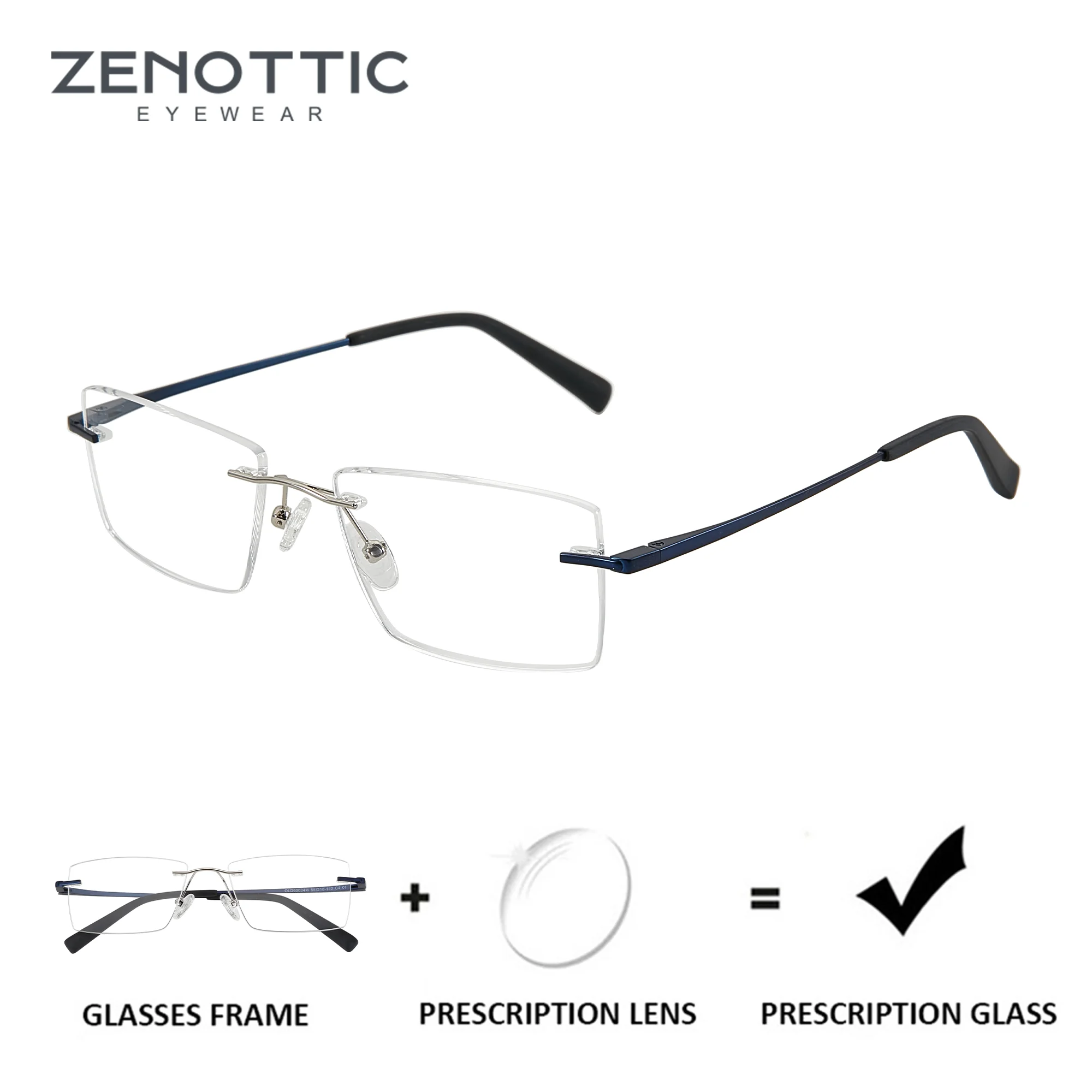 

ZENOTTIC (размер L) Высококачественные прямоугольные очки без оправы для мужчин, оптические очки для близорукости с защитой от синего света