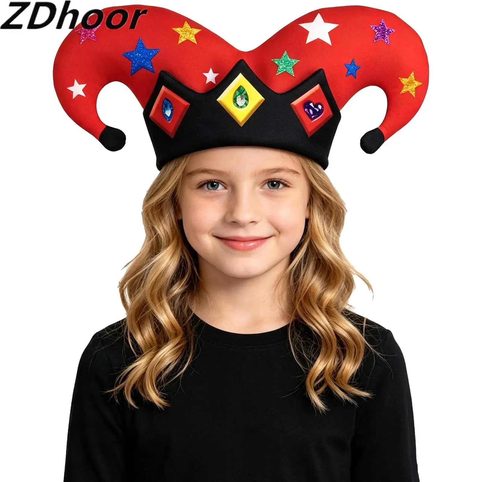 Unisex Adults Kids Contrast Color Clown Hat Brimless Print Cap Headwear Costume Accessories for Halloween Cosplay Themed Party