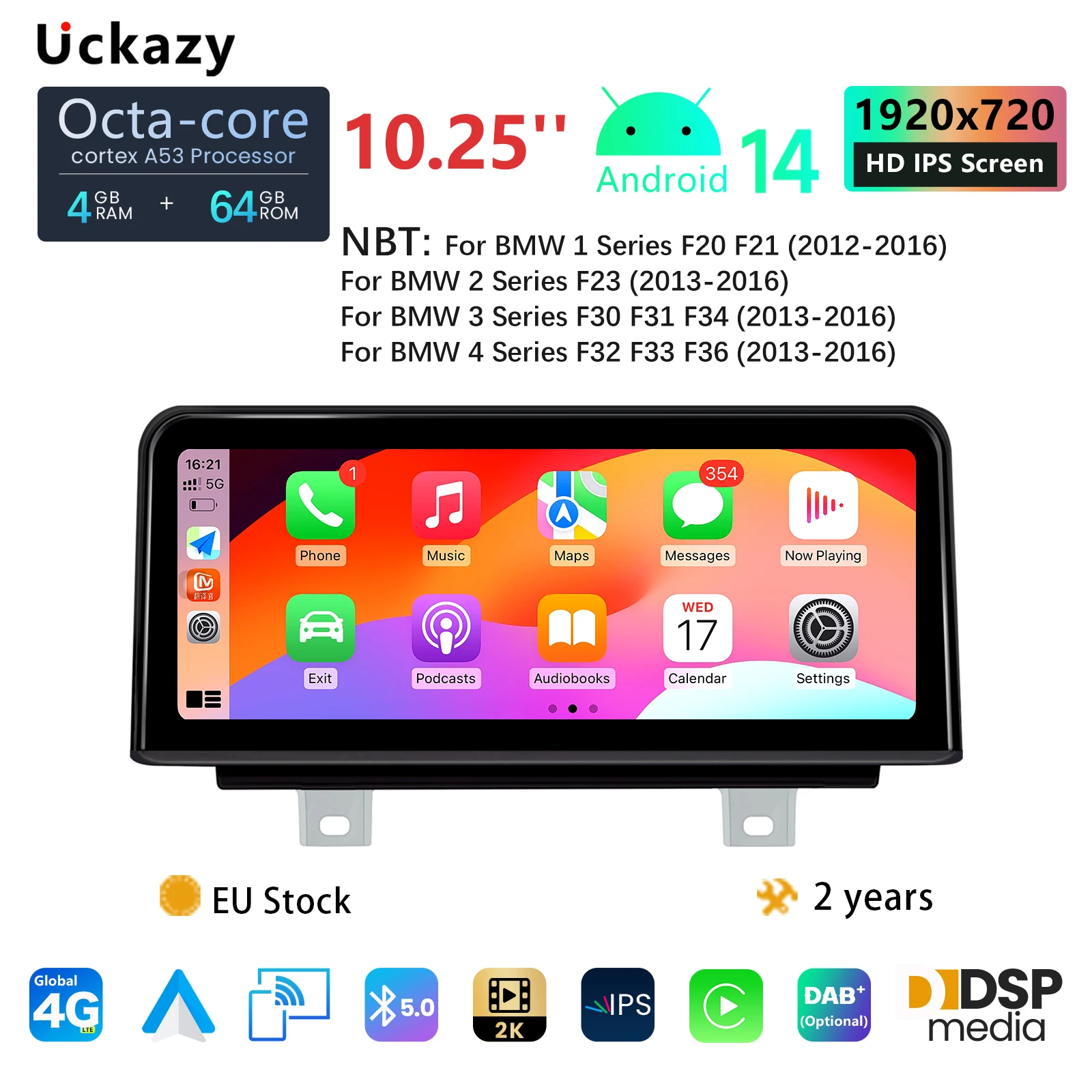 10.25 Wireless Carplay Android 14 For BMW 3 /4 Series F20 F21 F22 F30 F31 F32 F33 F34 F36 NBT Multimedia GPS Screen Stereo 4G