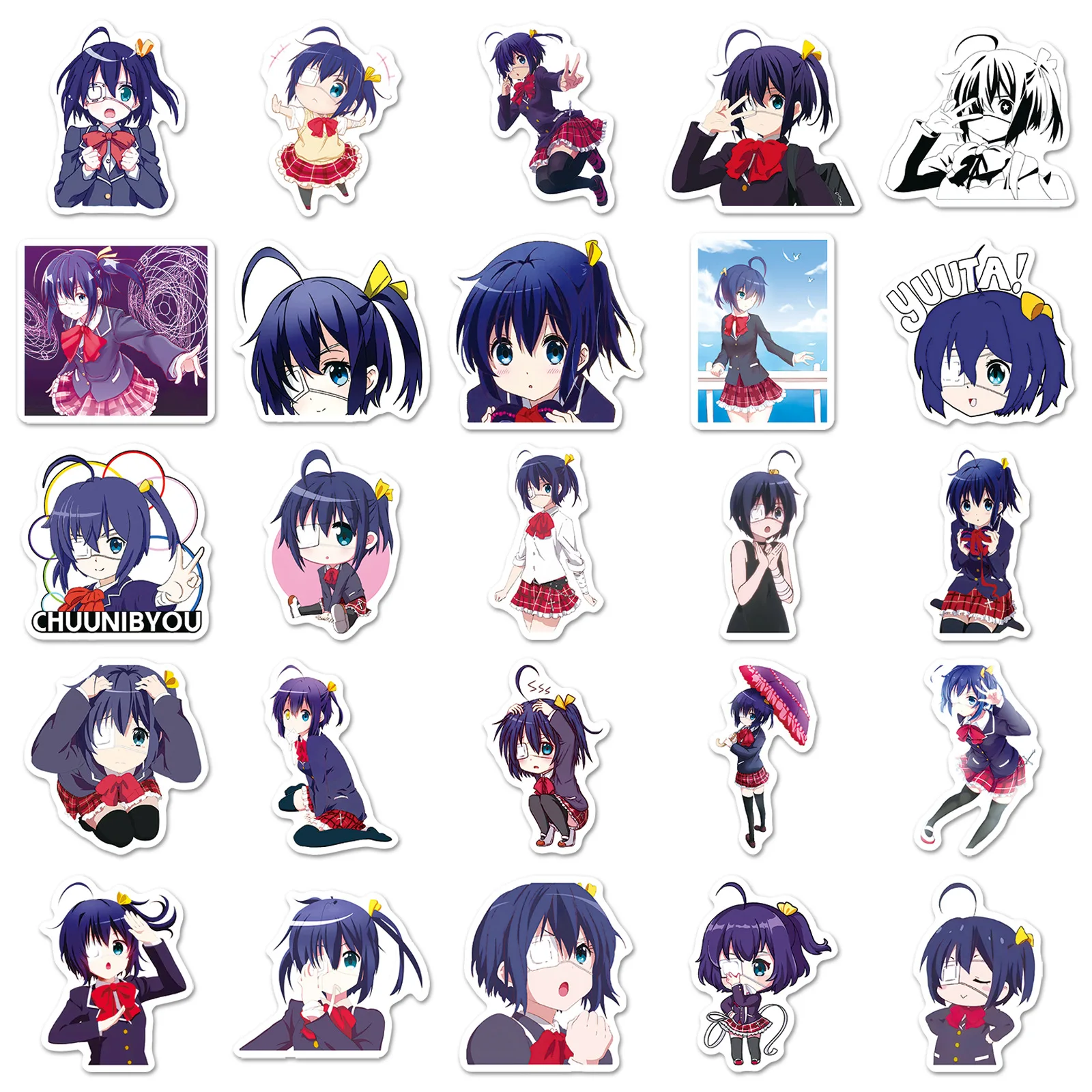 

50PCS Takanashi Rikka Cartoon Stickers Love Animation Decoration Fridge Luggage Laptop Phone Guitar Bike Skateboard Decals Toys