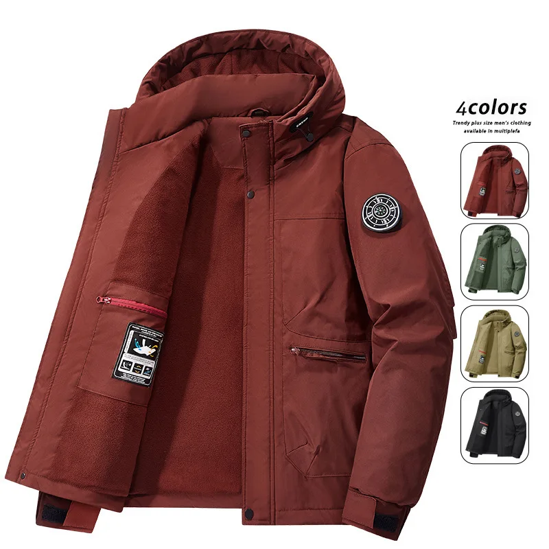 Men's Outdoor Hooded Cotton Coat Winter Thick Warm Loose Large Size Workwear Cotton Jacket