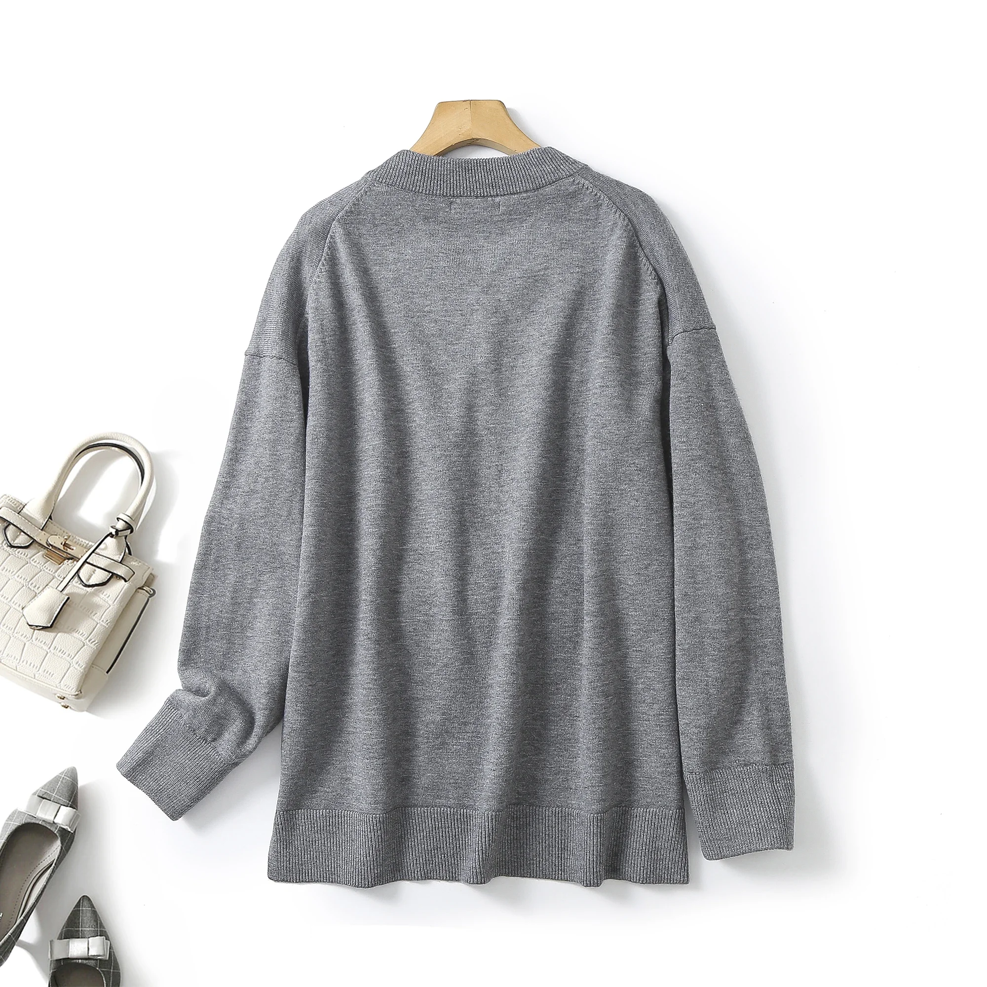 Ethereal MD 2023 autumn new style of Casual minimalist red bright wool blend crew-neck sweater