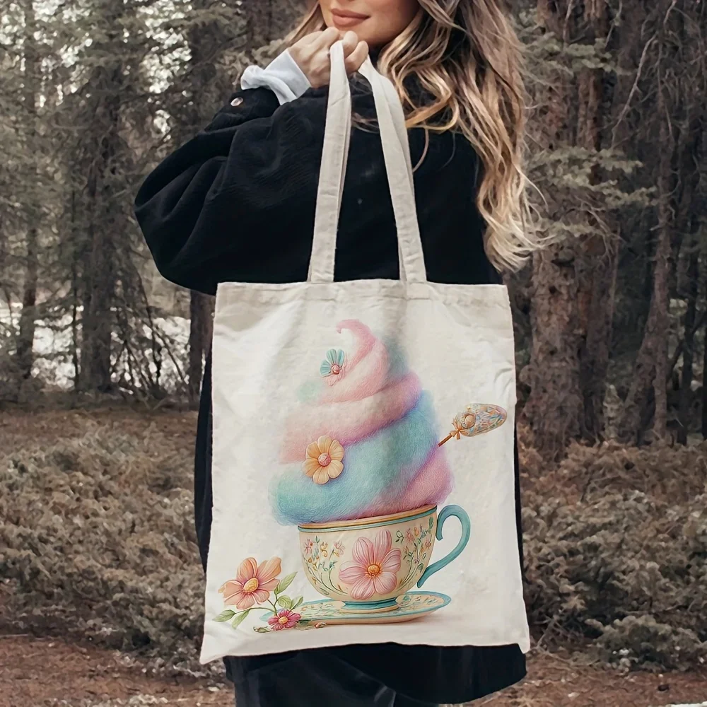 1 unidad, bolso de lona con estampado de un mono tocando la guitarra, bolsas reutilizables para hacer la compra (35,05 cm x 40,13 cm), bolso de compras moderno para uso diario.