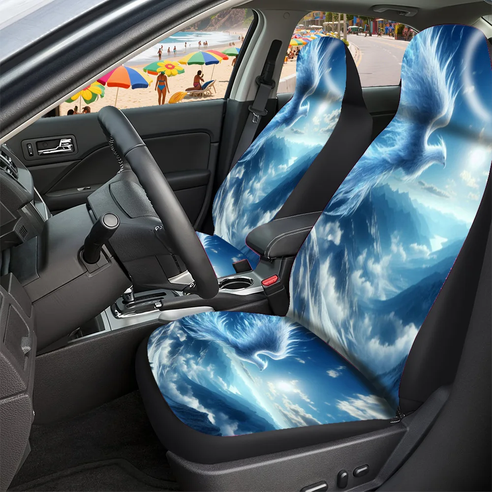 Car Seat Covers | Premium Polyester With Flying Bird Mountains Sun Design | Universal Fit For Cars And SUVs | Stylish Auto Inter