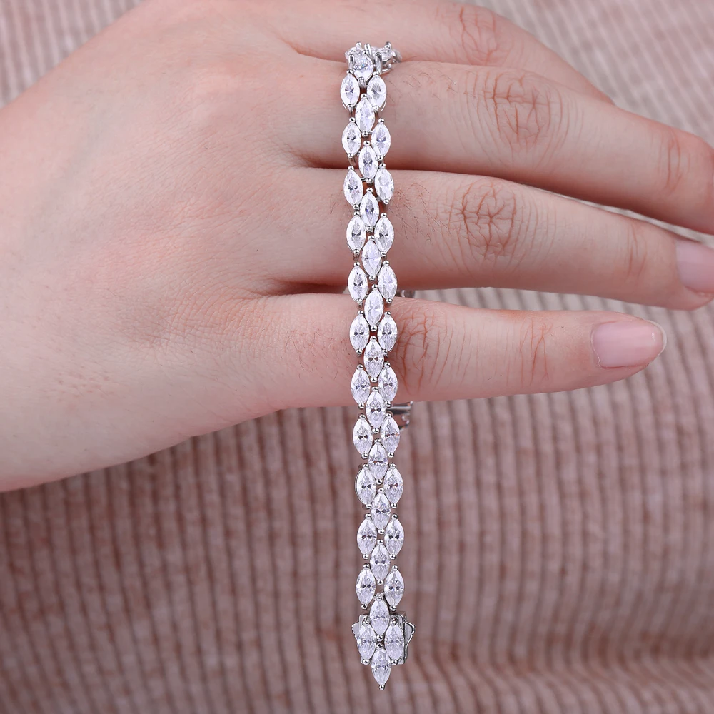 3*6mm 0.3ct Marquise Cut Moissanite Diamond Tennis Bracelets with Certifcate 100% S925 Silver Bridal Wedding Bracelet for Women