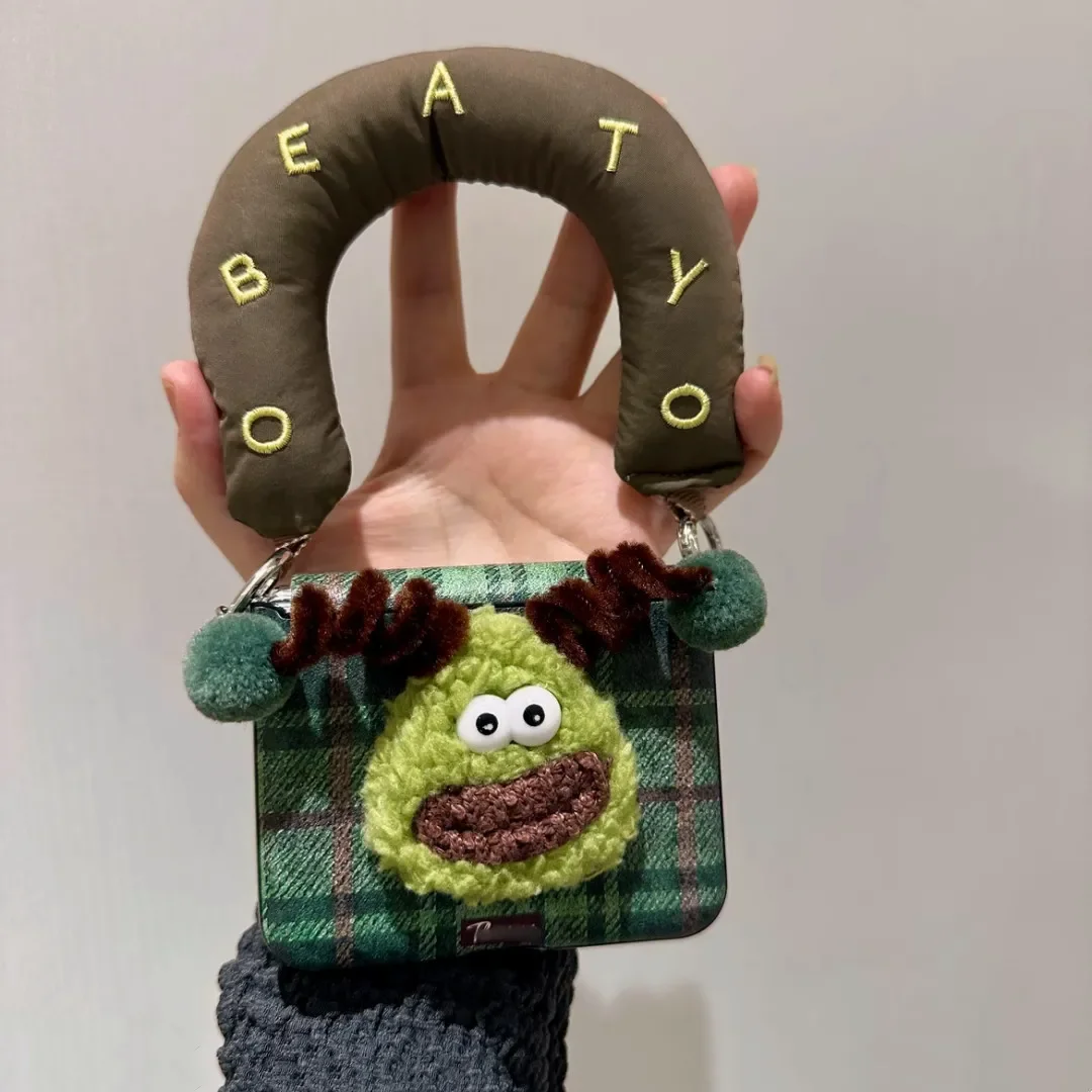 

Cute 3D Plush Monster Phone Case For Samsung Galaxy Z Flip6 5 / Xiaomi Mix Flip Shockproof Protective Cover With Fluffy Decor
