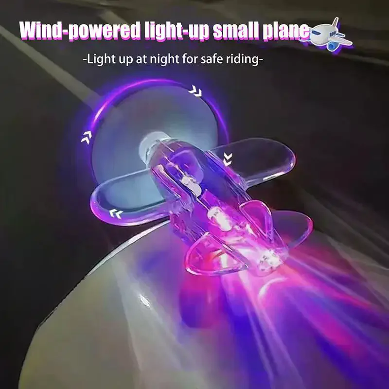 1Pc Wind Powered LED Airplane Ornament For Motorcycles Handlebar Car Rearview Mirror At Night Rotating LED Lights Decoration